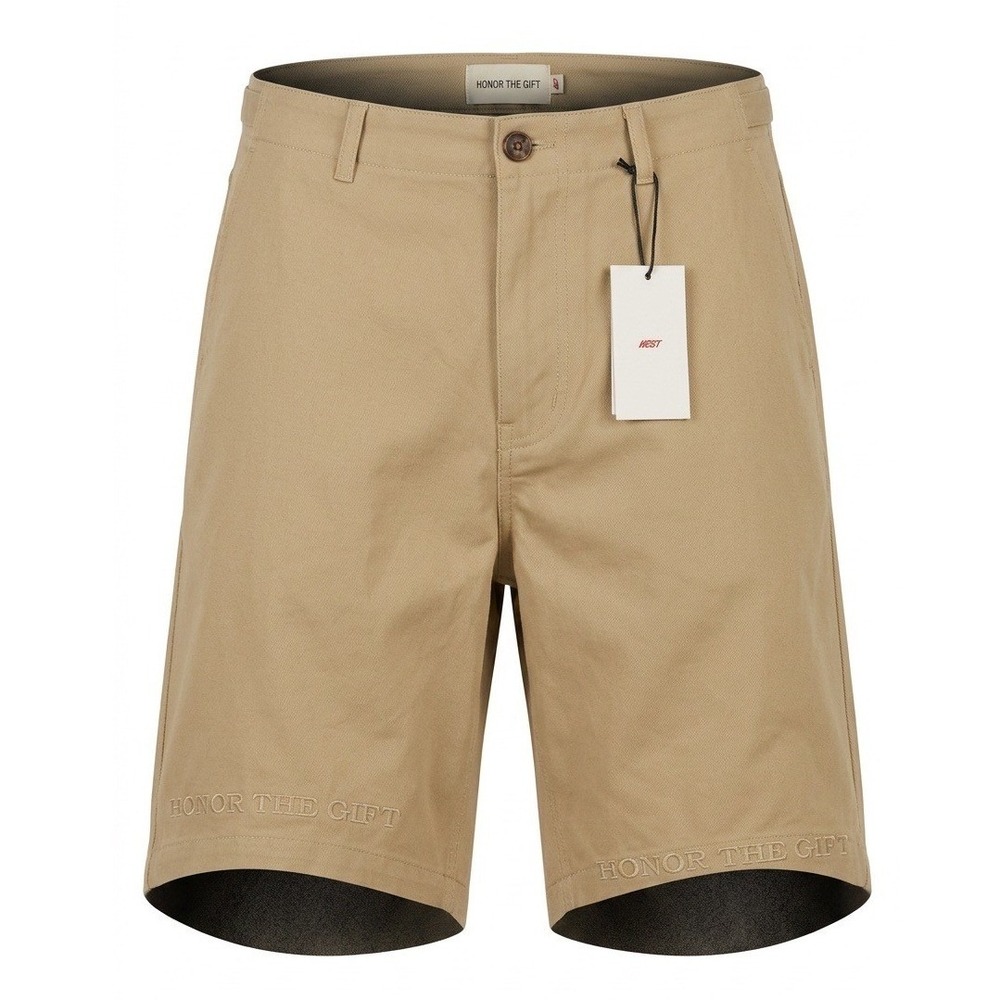 Honor The Gift HTG Shop Shorts Khaki Tan Embroidered Logo HTG230121 Mens 34 NWT